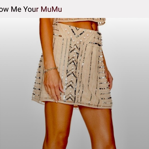 New Show me your MUMU Beige Sequin Skirt with Beads SZ: M - Picture 2 of 9
